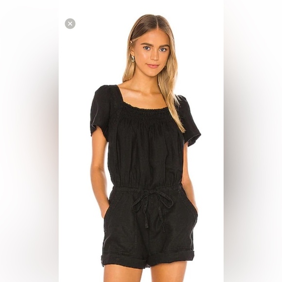 Joie Pants - Joie Black Linen Short Sleeve with Pockets Romper Sz: Small